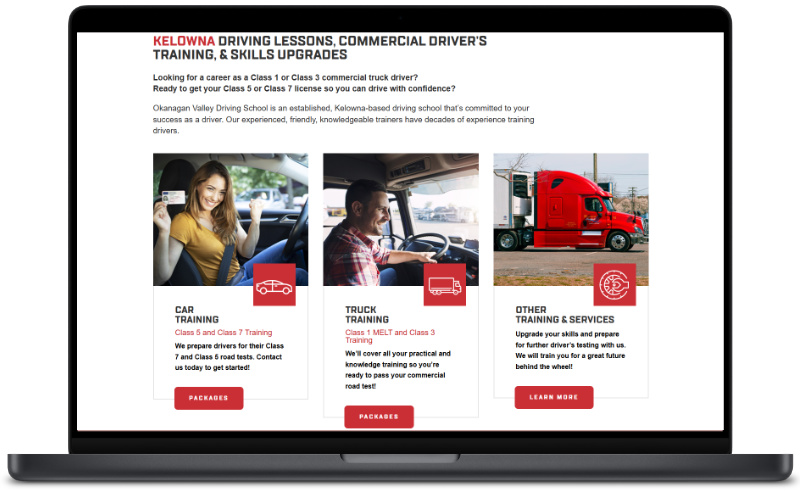 Okanagan Valley Driving School Website Mockup